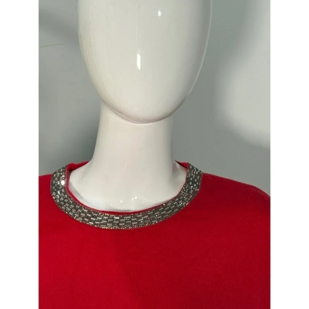 Liz Claiborne‎ Red Jeweled Neck 3/4 Sleeve Sweater Top Elegant Knit Size L NEW